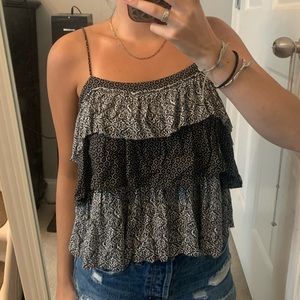 Flowy black and white patterned layered tank